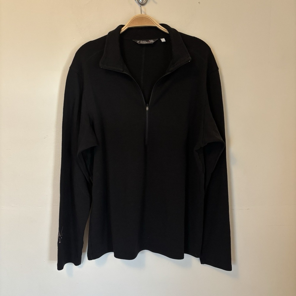 Ibex Men's Quarter Zip Pullover Sweater 100% Rambouillet Wool Large Hiking Black